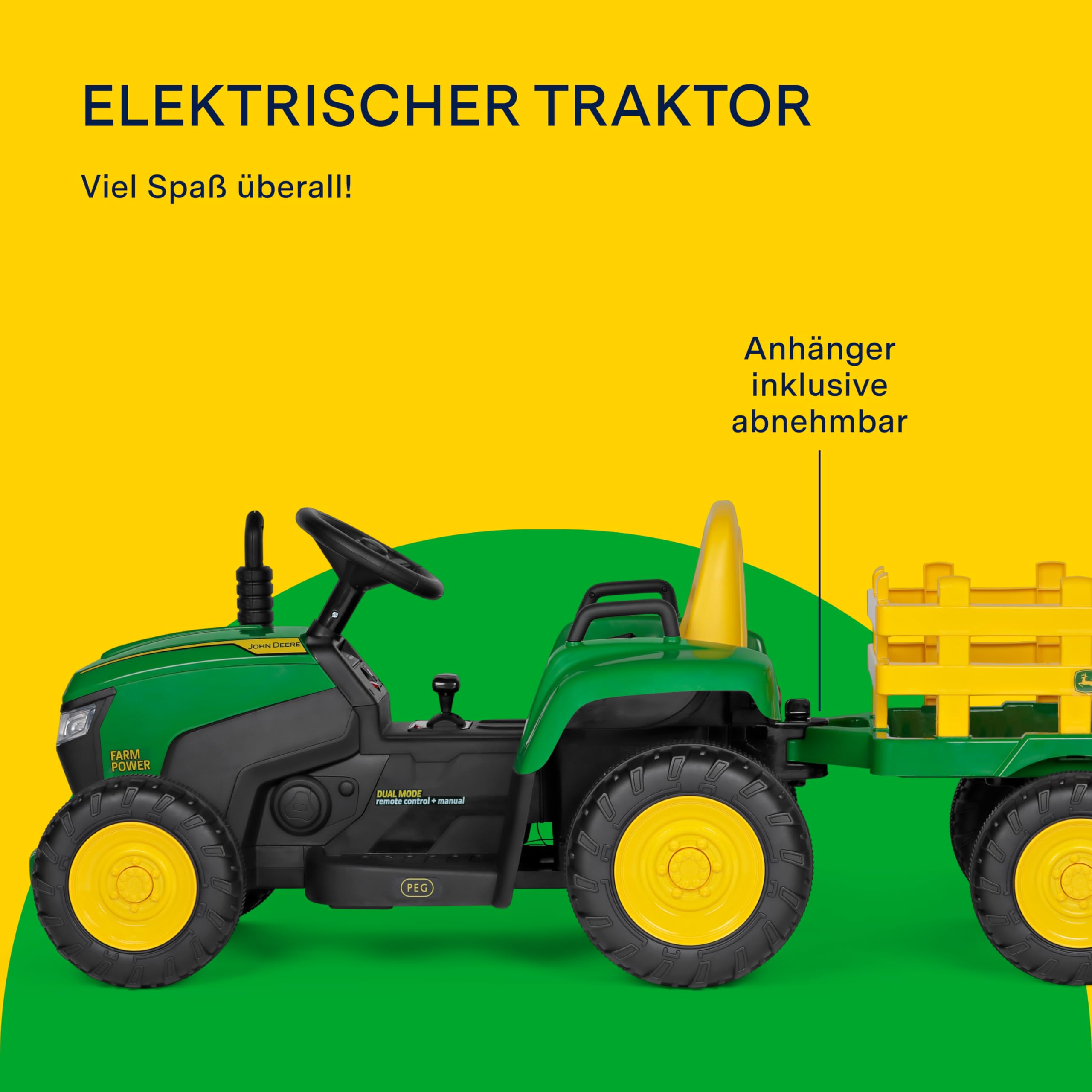 peg-perego-john-deere-farm-power-elektrotraktor-mit-funksteuerung-und-anh-nger-a image 3