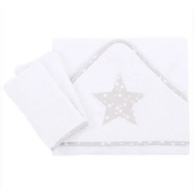 babybay-kapuzenhandtuch-100-x-100-cm-inkl-zwei-waschlappen-wei-mit-stern-applika image 1