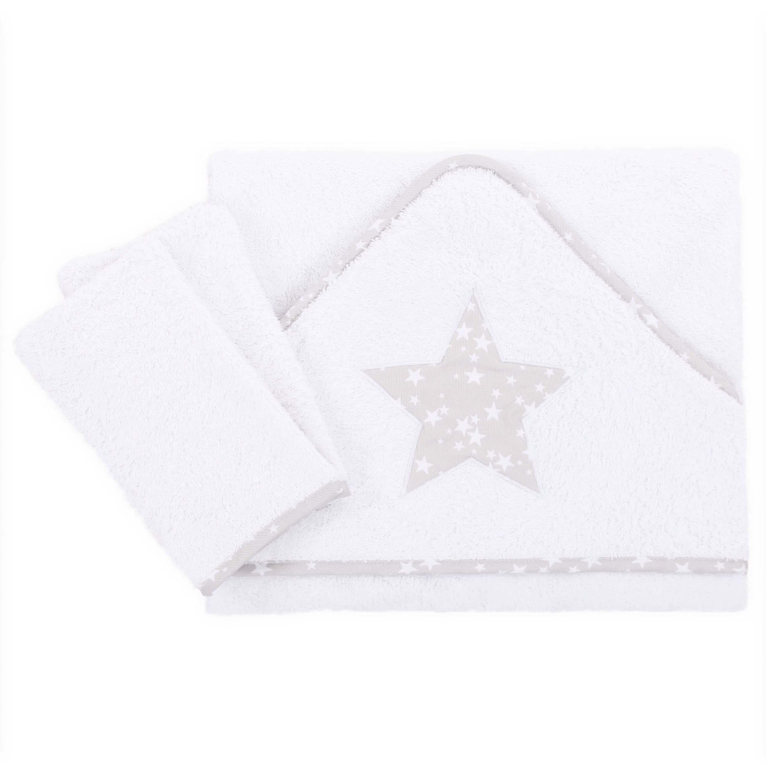 babybay-kapuzenhandtuch-100-x-100-cm-inkl-zwei-waschlappen-wei-mit-stern-applika image 1