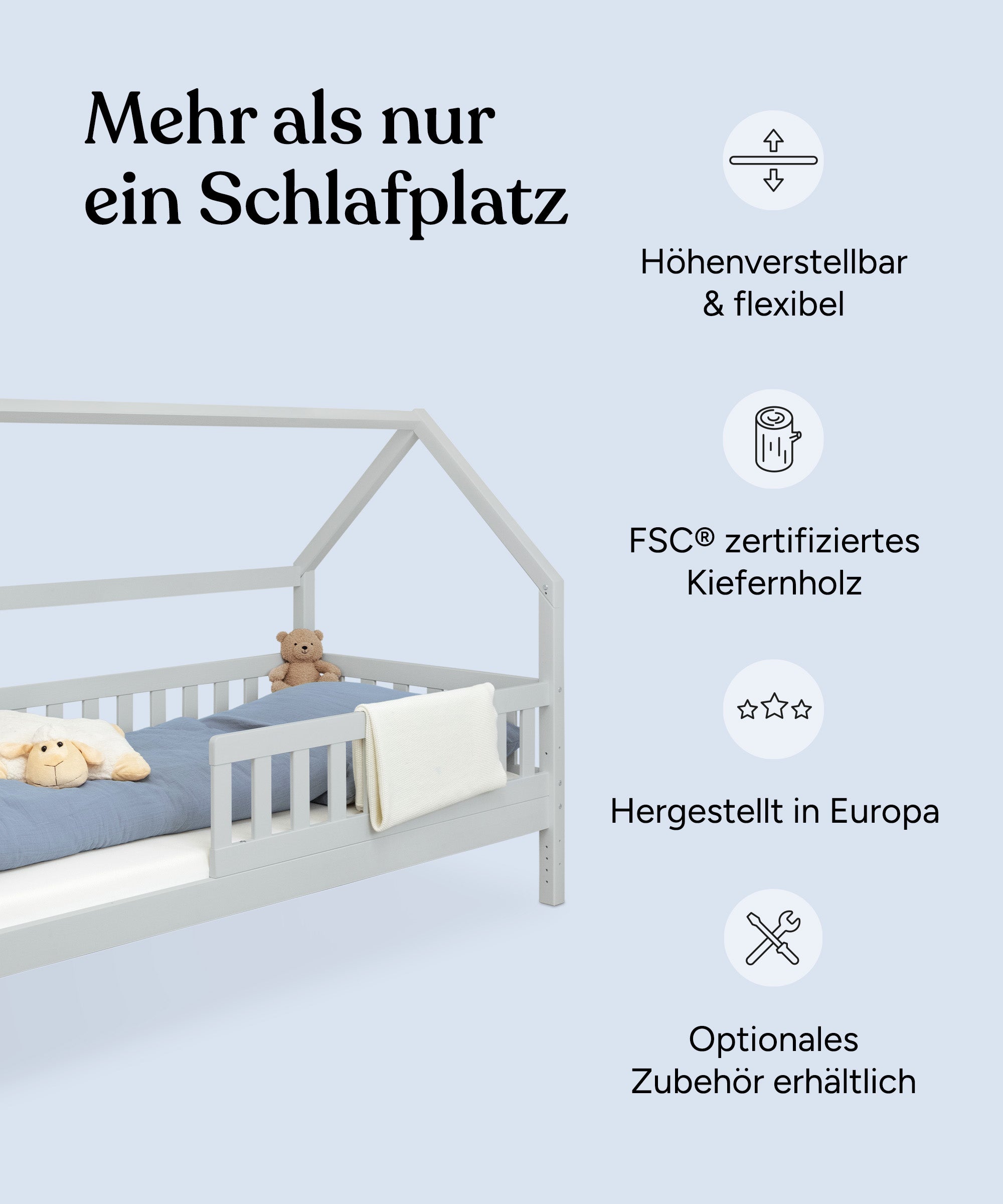 ehrenkind-hausbett-lille-kiefer-hellgrau image 3