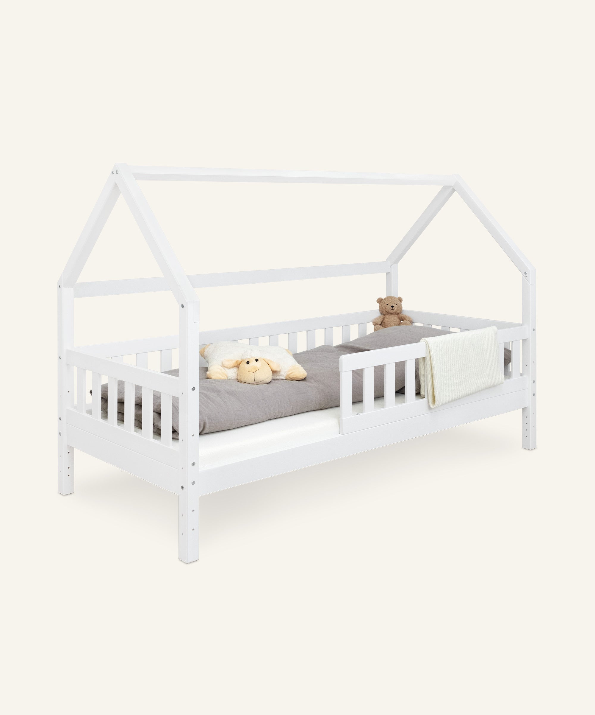 ehrenkind-hausbett-lille-kiefer-wei-2-in-1-kinder-und-bodenbett image 1