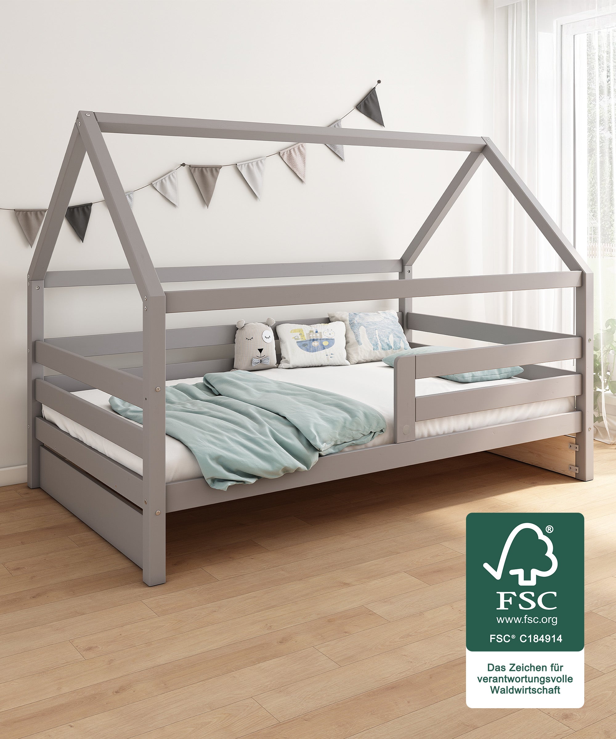 ehrenkind-hausbett-sona-kiefer-grau-120-200-cm-h-henverstellbar-mit-rausfallschu image 2