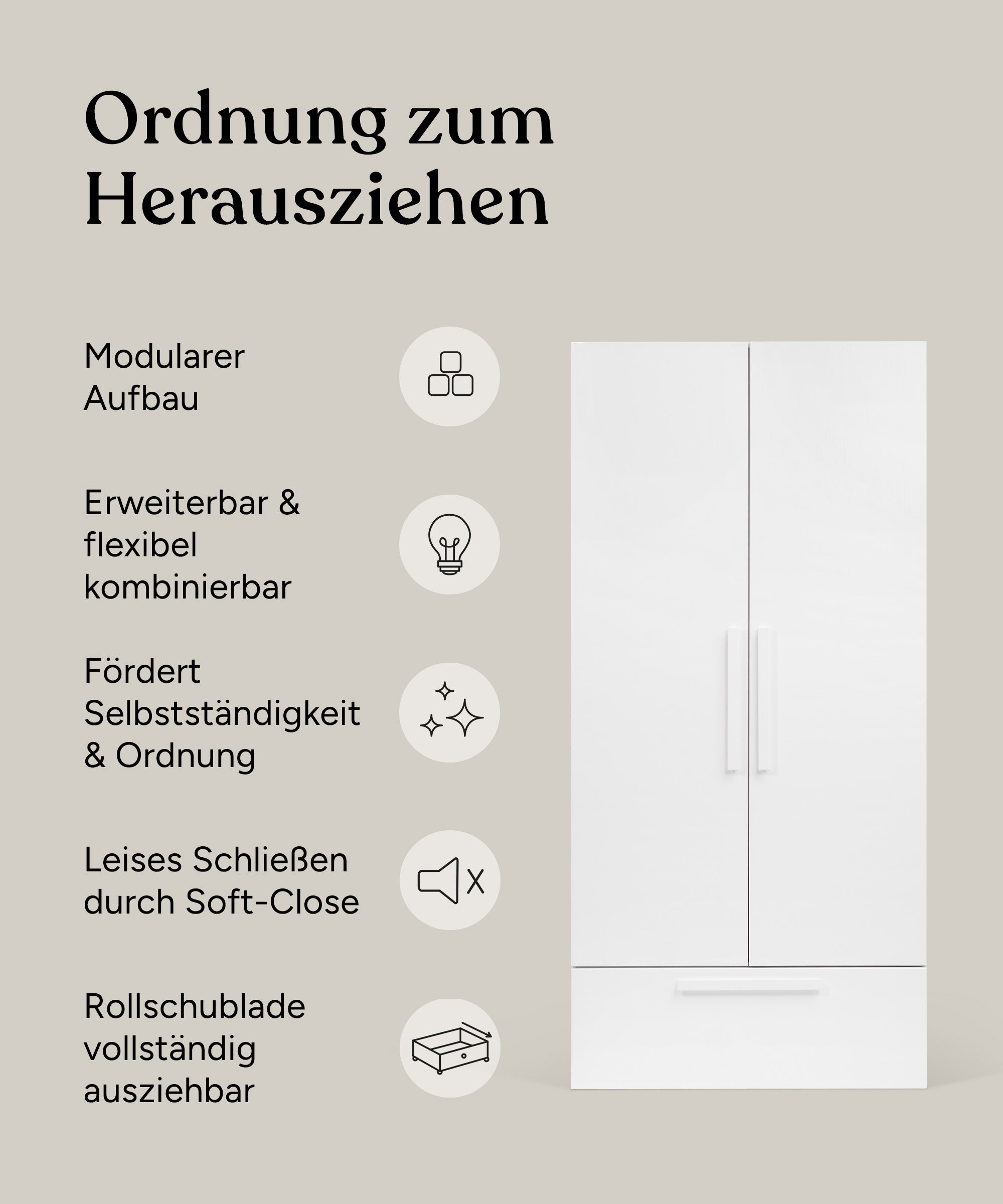 ehrenkind-kleiderschrank-linia-mit-rollschublade-kiefer-wei-100-cm image 4