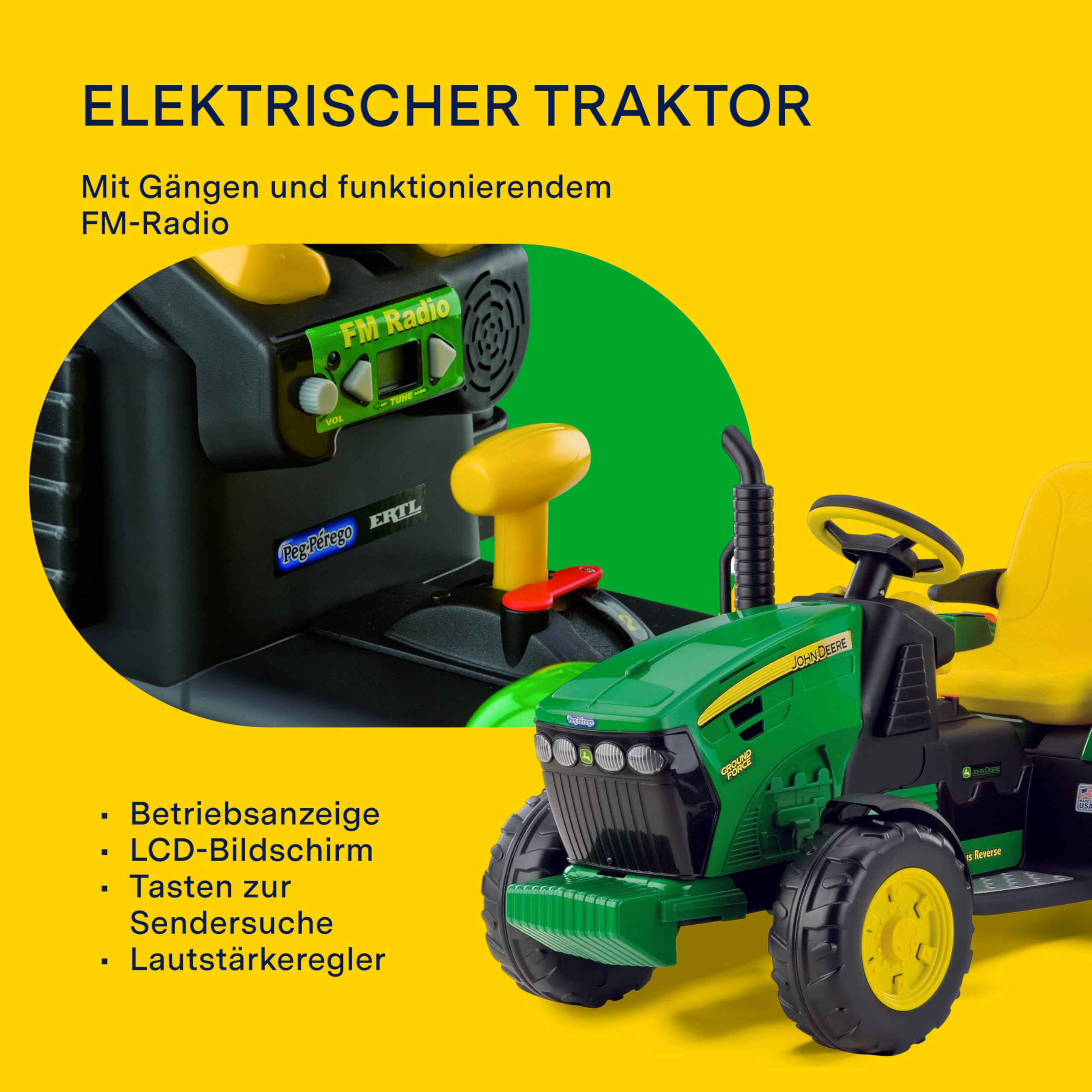 peg-perego-john-deere-ground-force-12v-elektro-traktor-mit-anh-nger-gr-n-gelb image 4