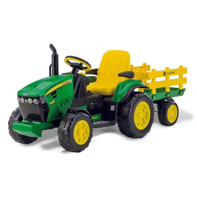 peg-perego-john-deere-ground-force-12v-elektro-traktor-mit-anh-nger-gr-n-gelb image 1