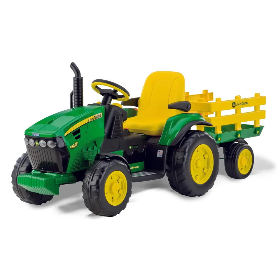 peg-perego-john-deere-ground-force-12v-elektro-traktor-mit-anh-nger-gr-n-gelb image 1