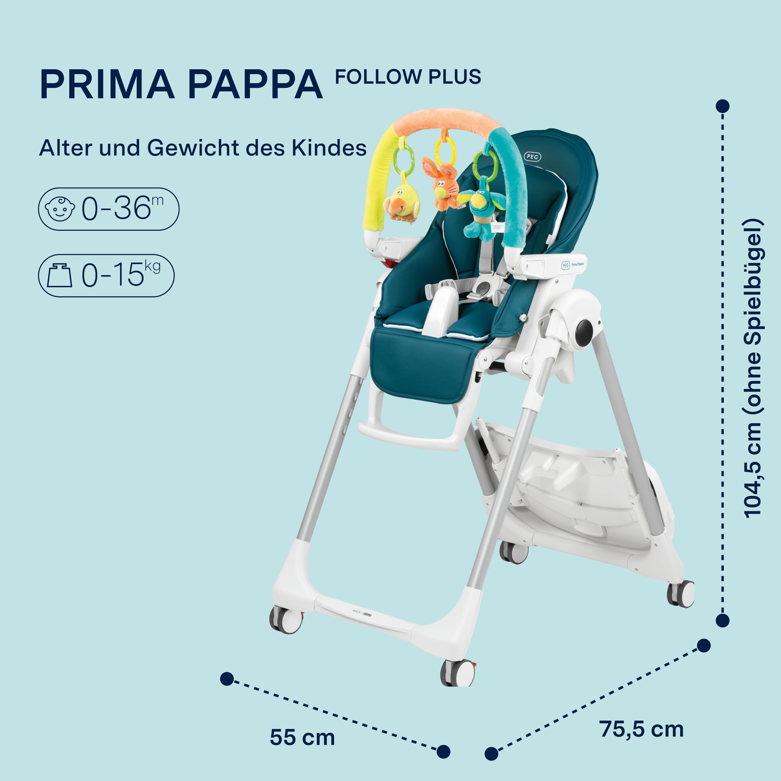 peg-perego-prima-pappa-follow-me-plus-hochstuhl-und-babywippe-ab-geburt-petrolbl image 2