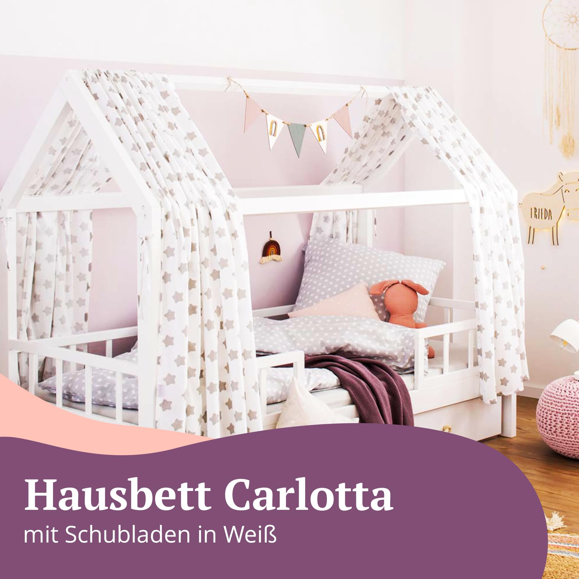puckdaddy-hausbett-carlotta-200x90-cm-kiefernholz-wei-haus-design-abnehmbarer-ra image 2
