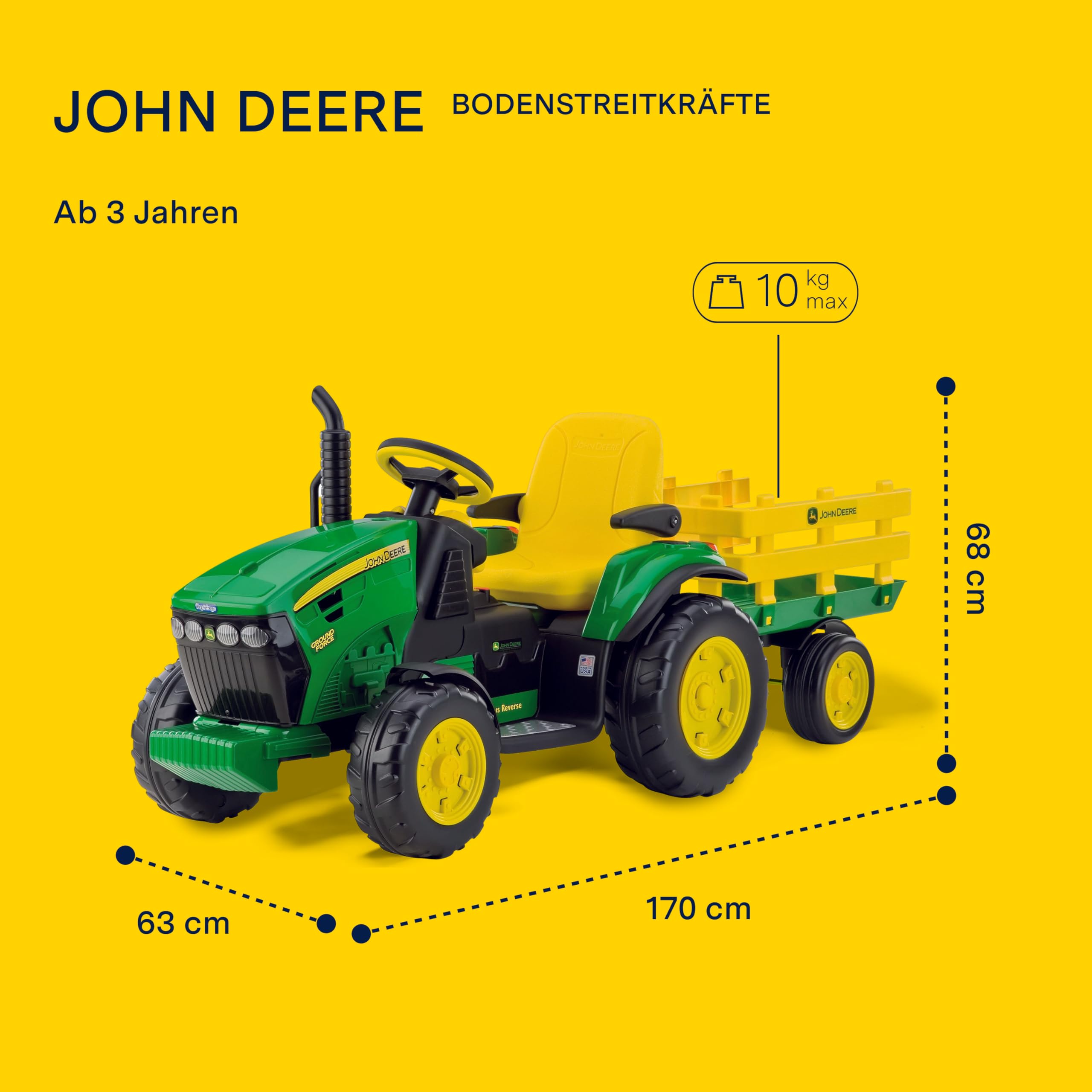 peg-perego-john-deere-ground-force-12v-elektro-traktor-mit-anh-nger-gr-n-gelb image 3
