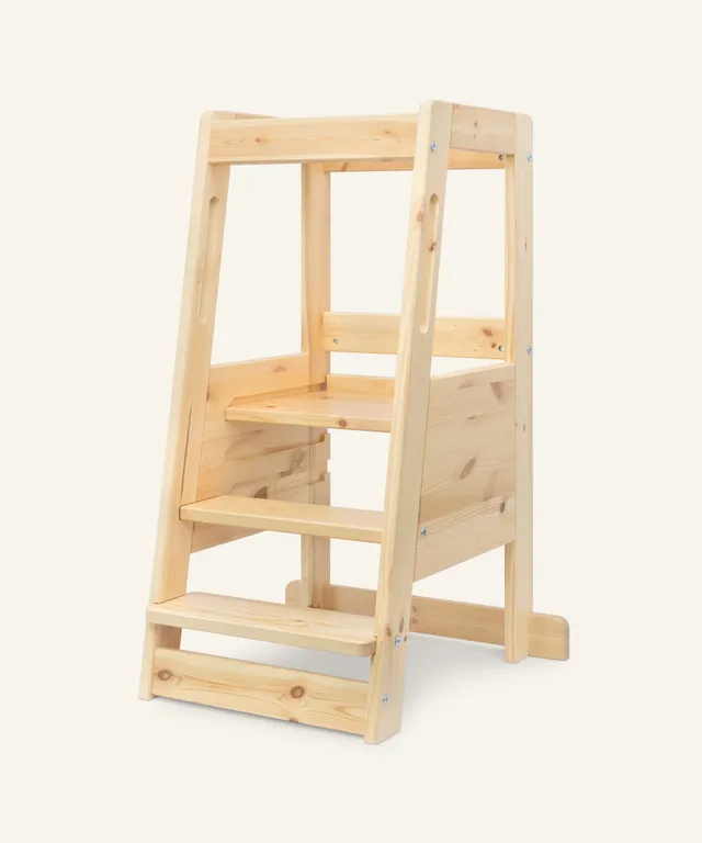 ehrenkind-lernturm-aus-kiefer-h-henverstellbar-mit-kleinkindstufe-ab-12-monaten image 1