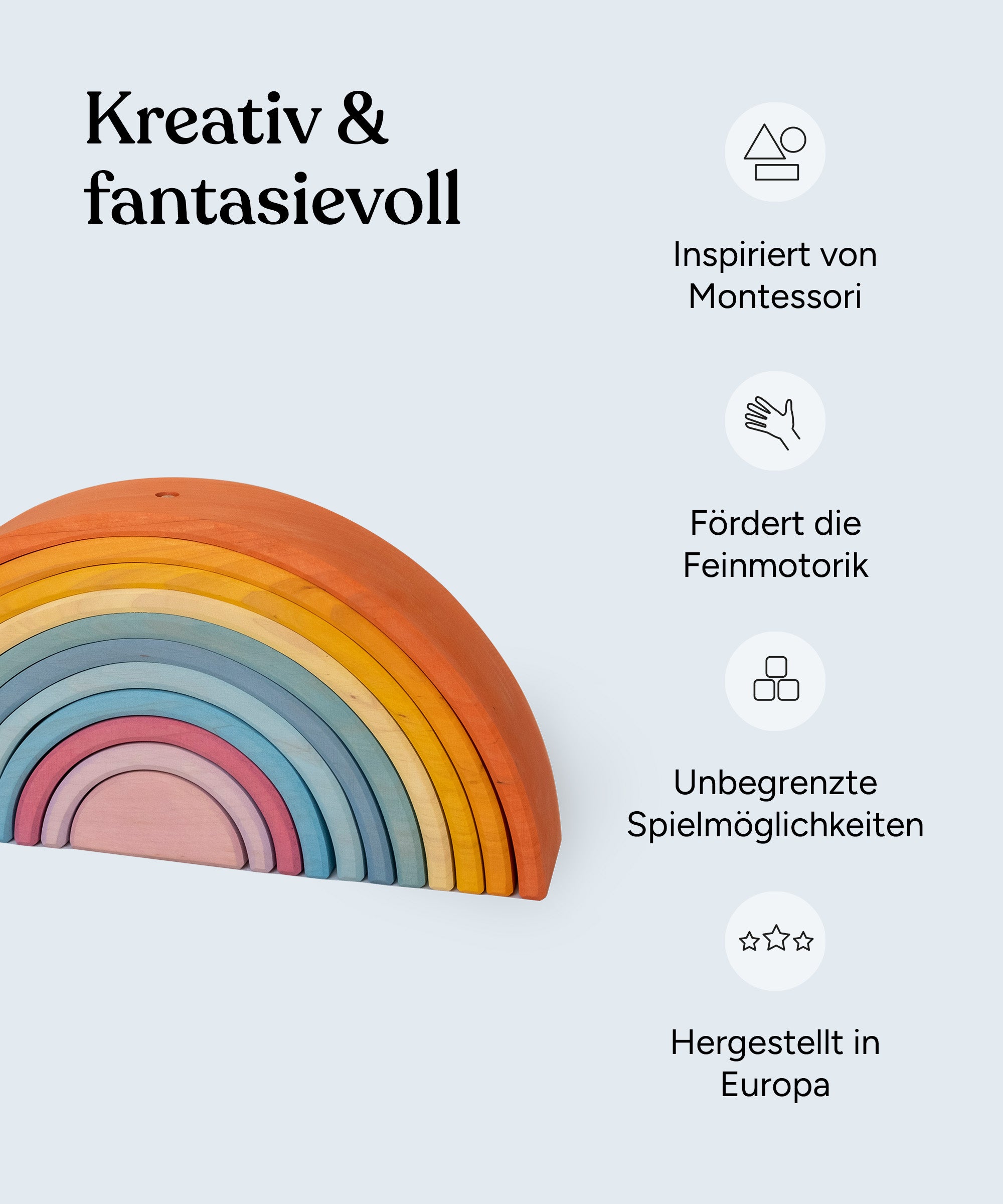 ehrenkind-regenbogen-aus-erlenholz-montessori-stapelspielzeug-11-b-gen-handgefer image 3