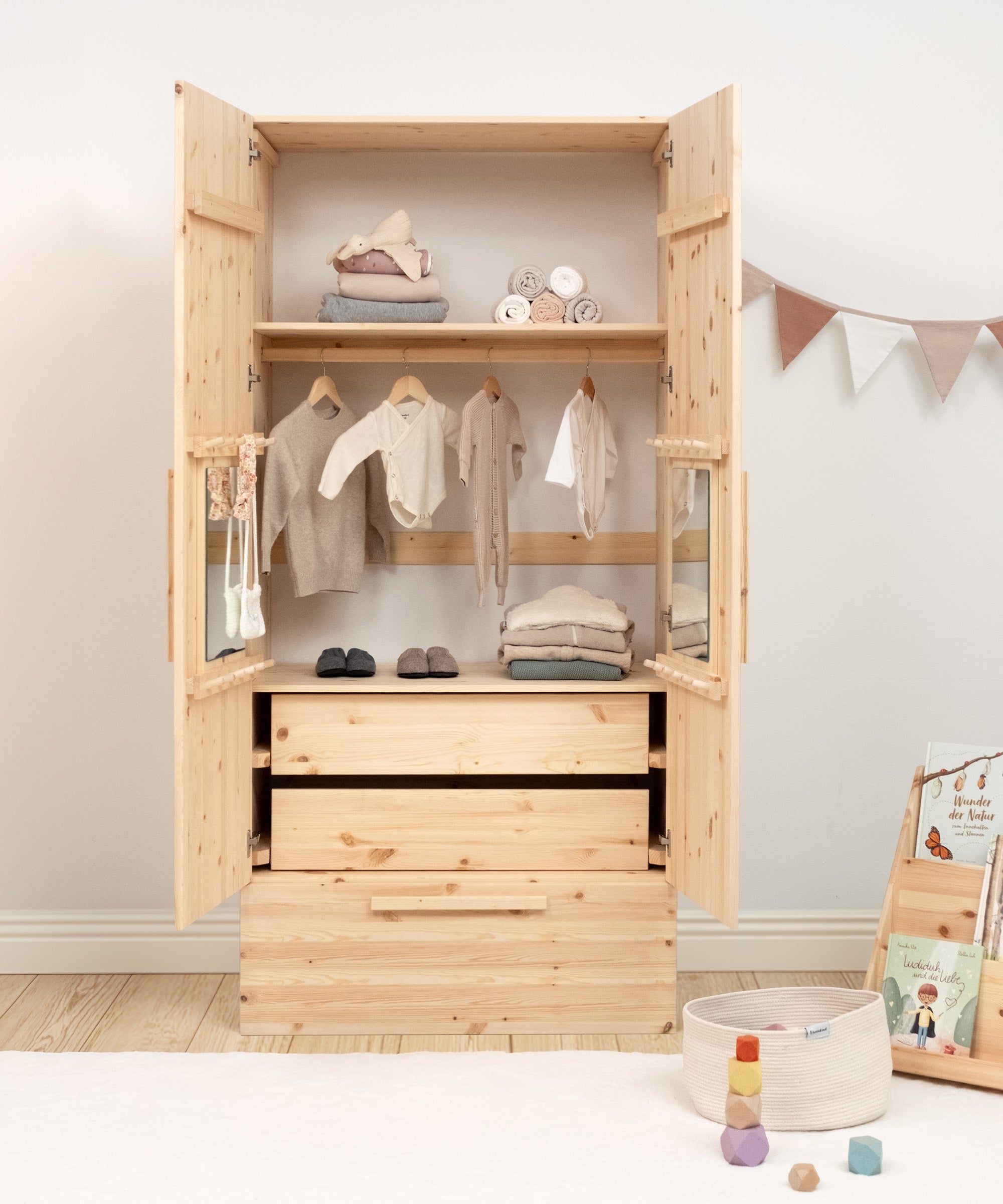 ehrenkind-kleiderschrank-linia-mit-rollschublade-fsc-kiefer-natur-100-cm-2-t-rig image 3