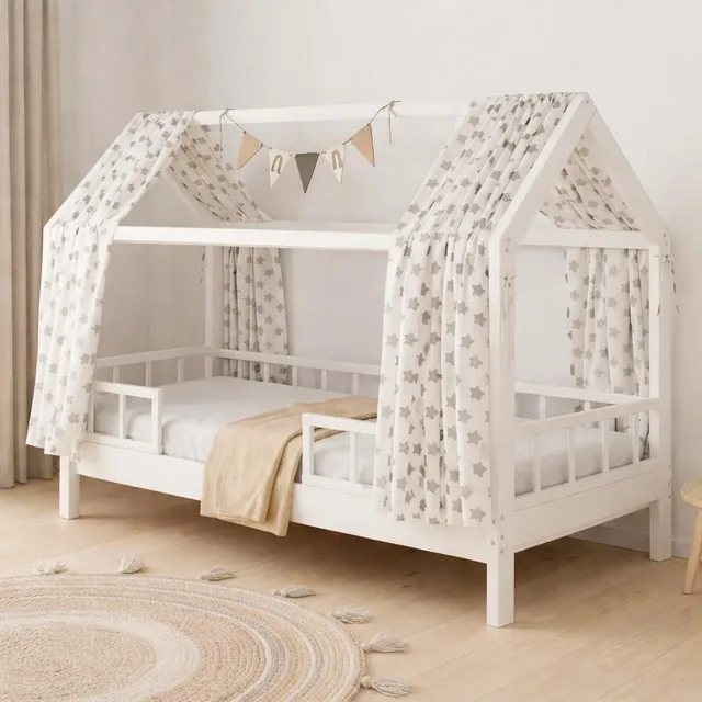 puckdaddy-hausbett-carlotta-kinderbett-wei-rausfallschutz-lattenrost-90x200-cm image 1