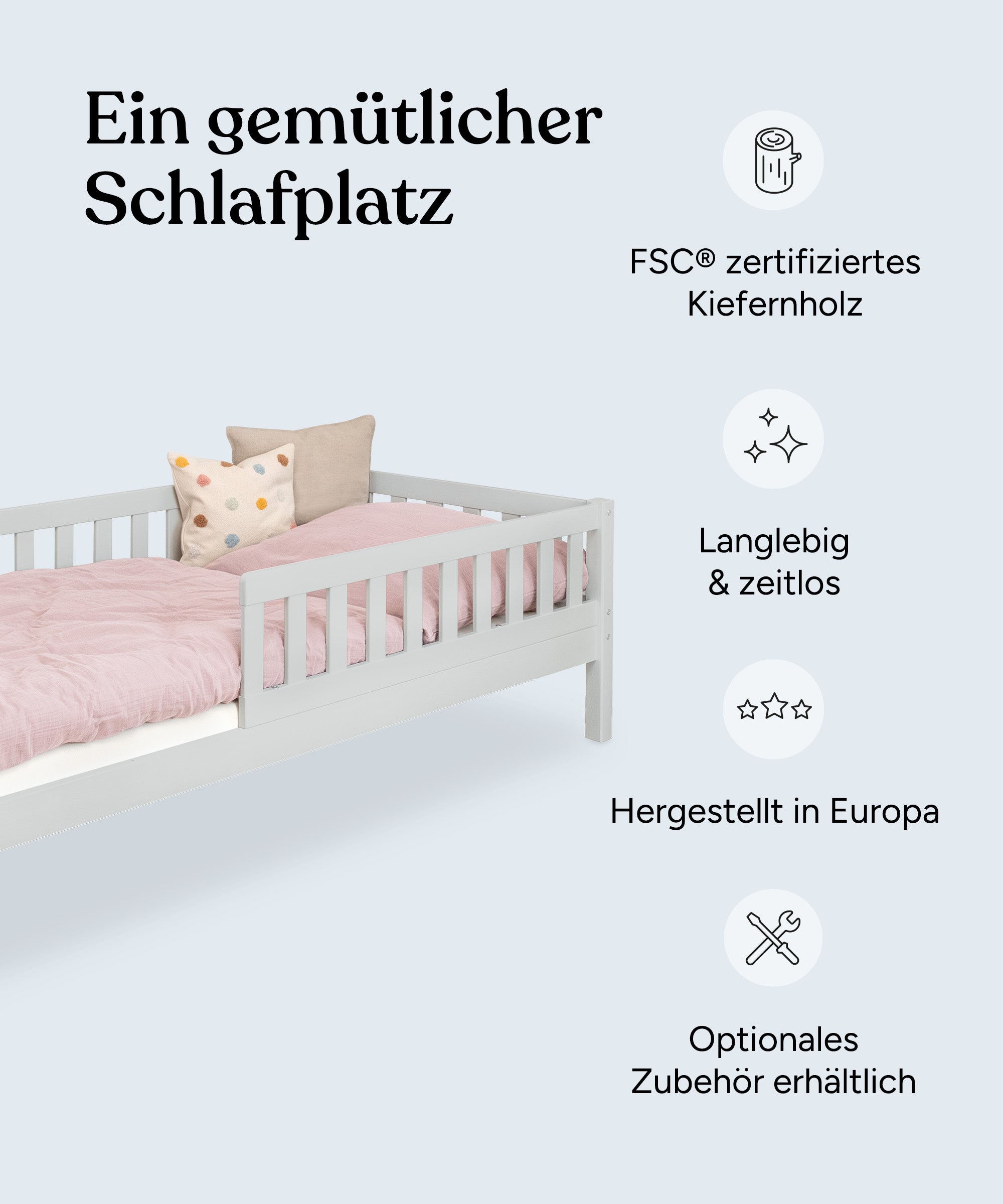 ehrenkind-kinderbett-lille-kiefer-hellgrau-inkl-rollrost image 3