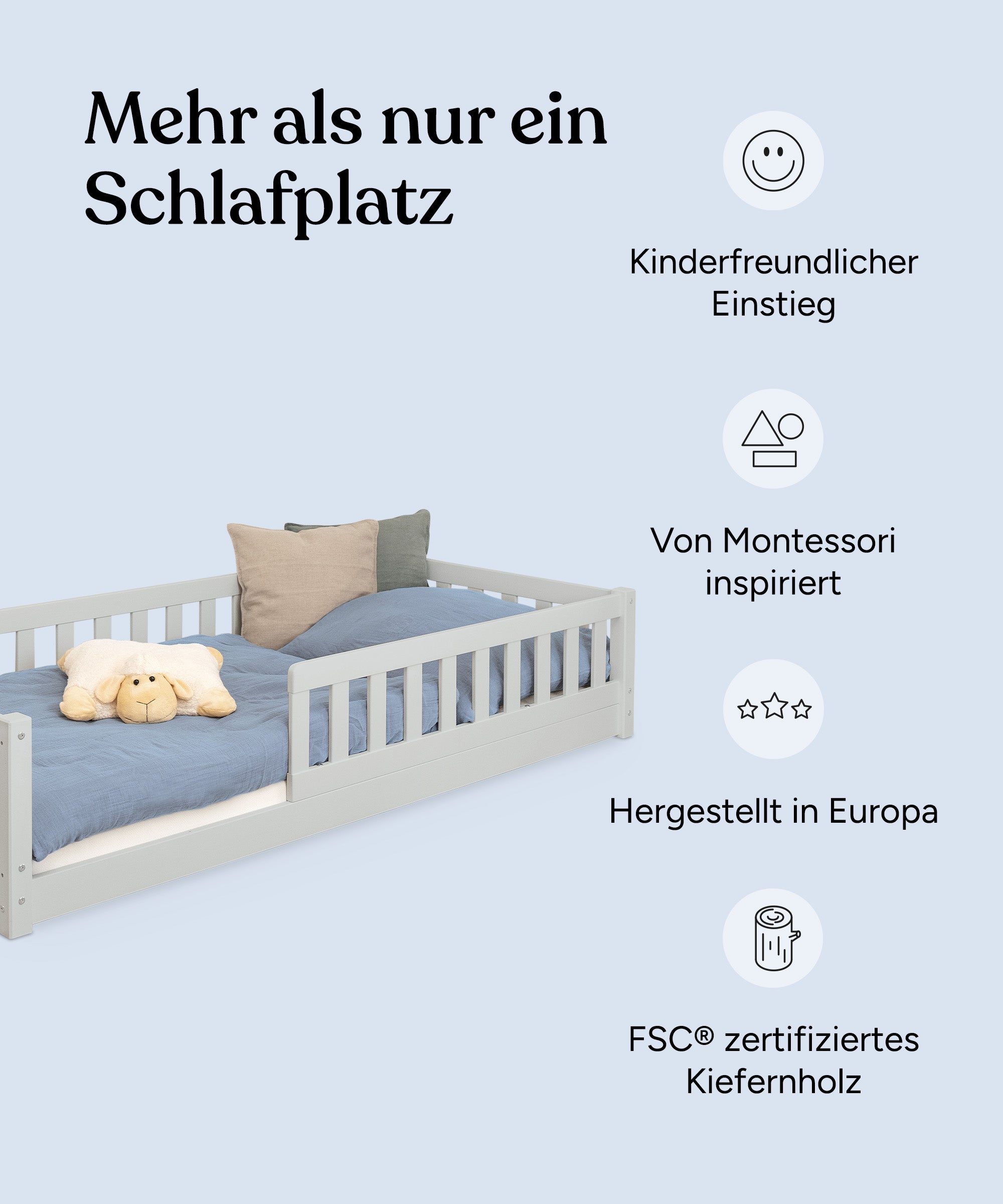 ehrenkind-bodenbett-lille-kiefer-hellgrau-mit-rausfallschutz-und-rollrost image 5