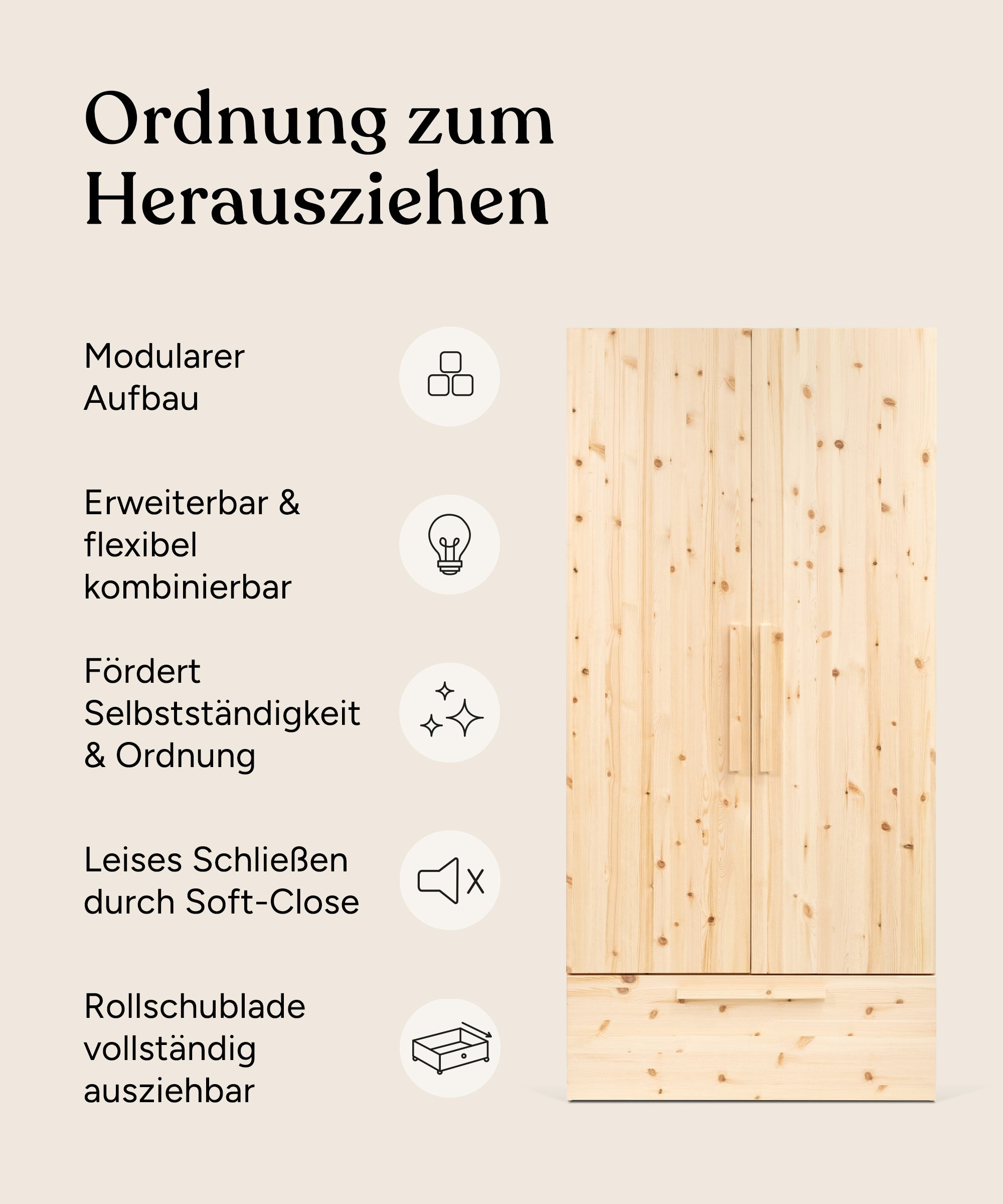 ehrenkind-kleiderschrank-linia-mit-rollschublade-fsc-kiefer-natur-100-cm-2-t-rig image 4
