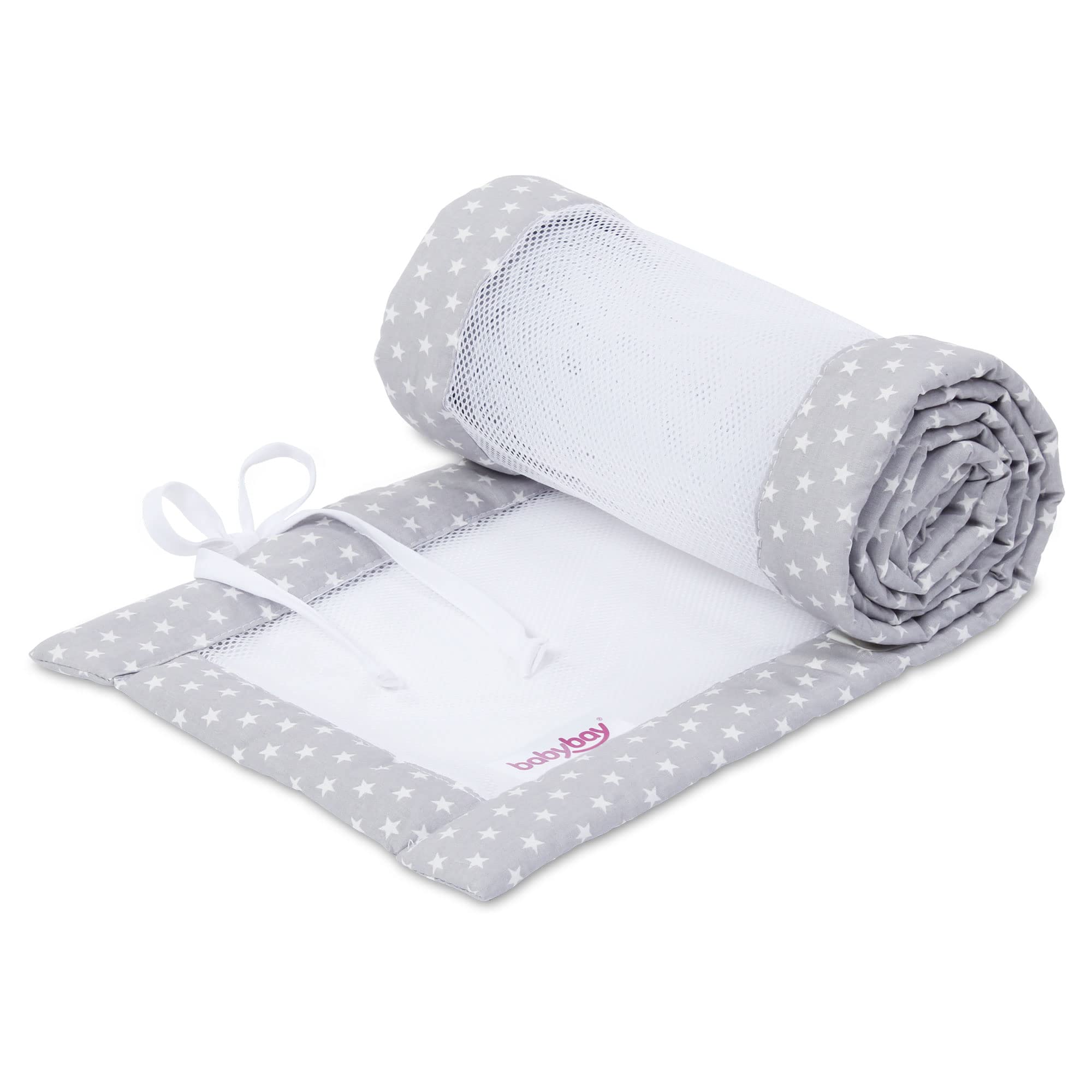 babybay-nestchen-mesh-f-r-modell-original-lichtgrau-sterne-wei image 1