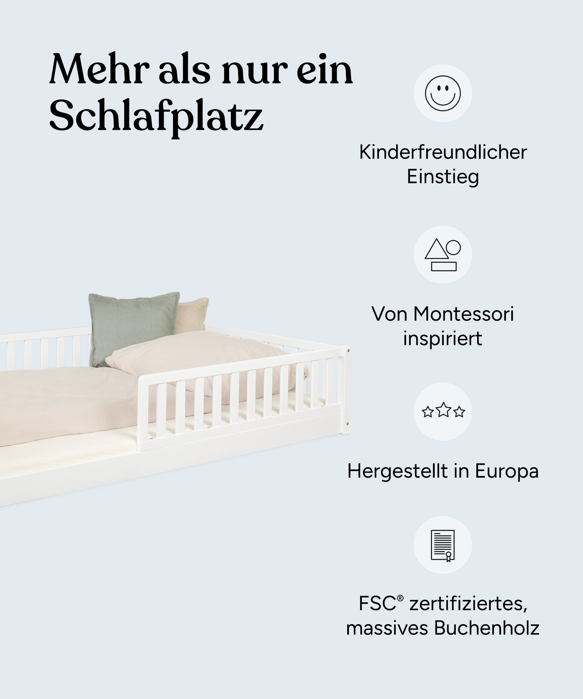 ehrenkind-bodenbett-livo-buche-wei-mit-rausfallschutz-und-rollrost image 2