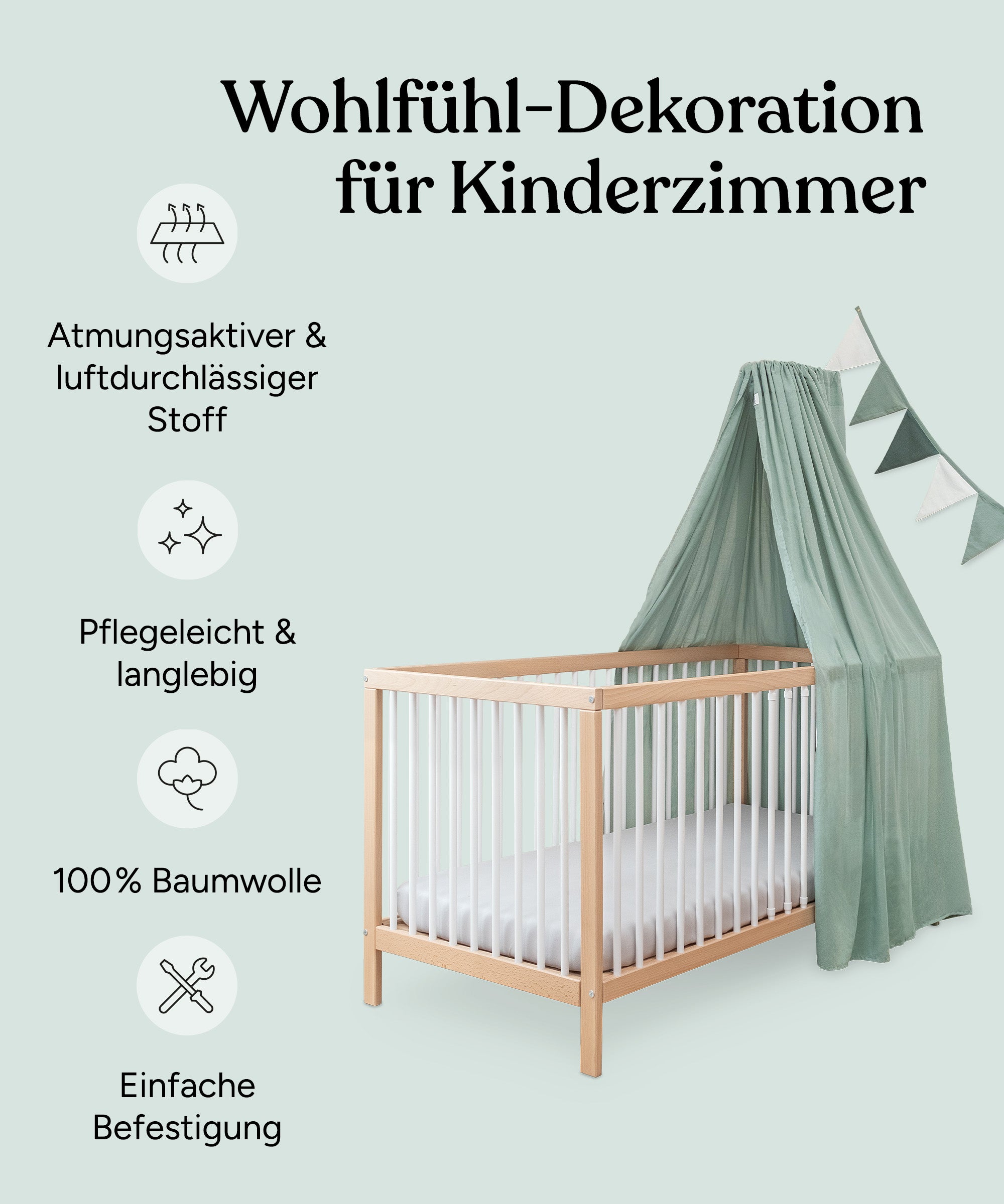 ehrenkind-baldachin-set-f-r-babybett-inkl-wimpelkette-luftdurchl-ssig-waschbar image 3