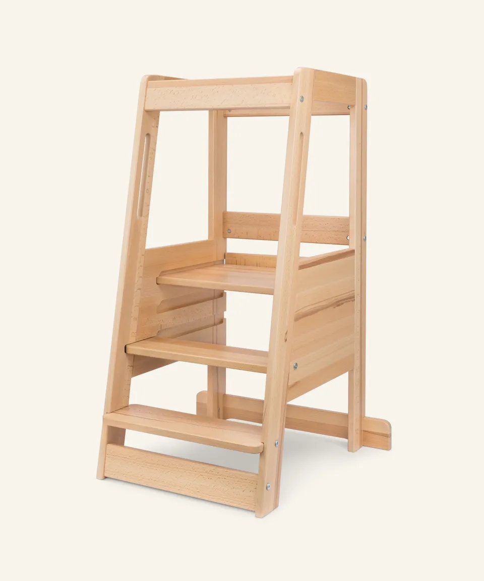 ehrenkind-lernturm-b-ware-aus-buche-klarlack-h-henverstellbarer-kinderlernturm image 1