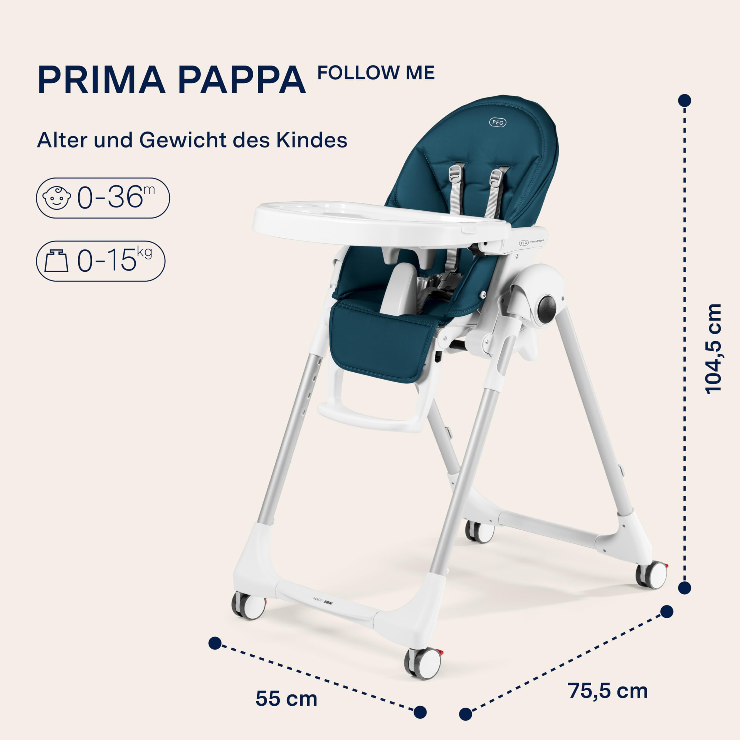 peg-perego-prima-pappa-follow-me-petrolio-hochstuhl-mit-baby-liegefunktion-und-4 image 2