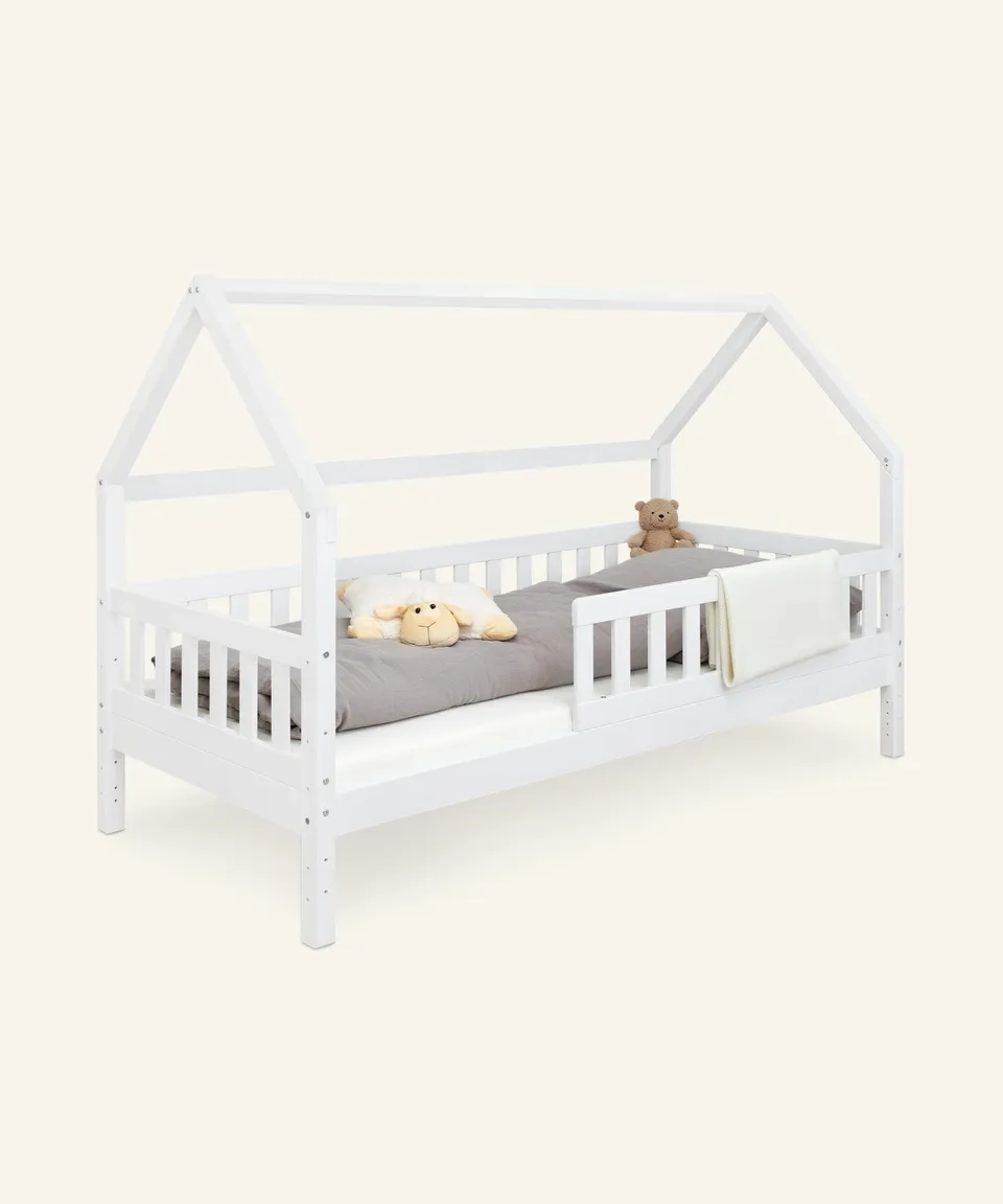 ehrenkind-hausbett-lille-kiefer-wei-2-in-1-kinder-und-bodenbett image 1