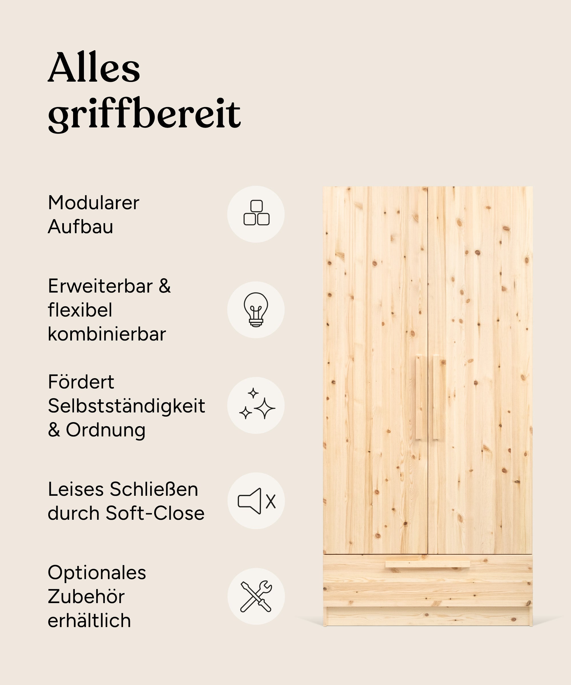 ehrenkind-kleiderschrank-linia-mit-schublade-kiefer-natur-100-cm image 4