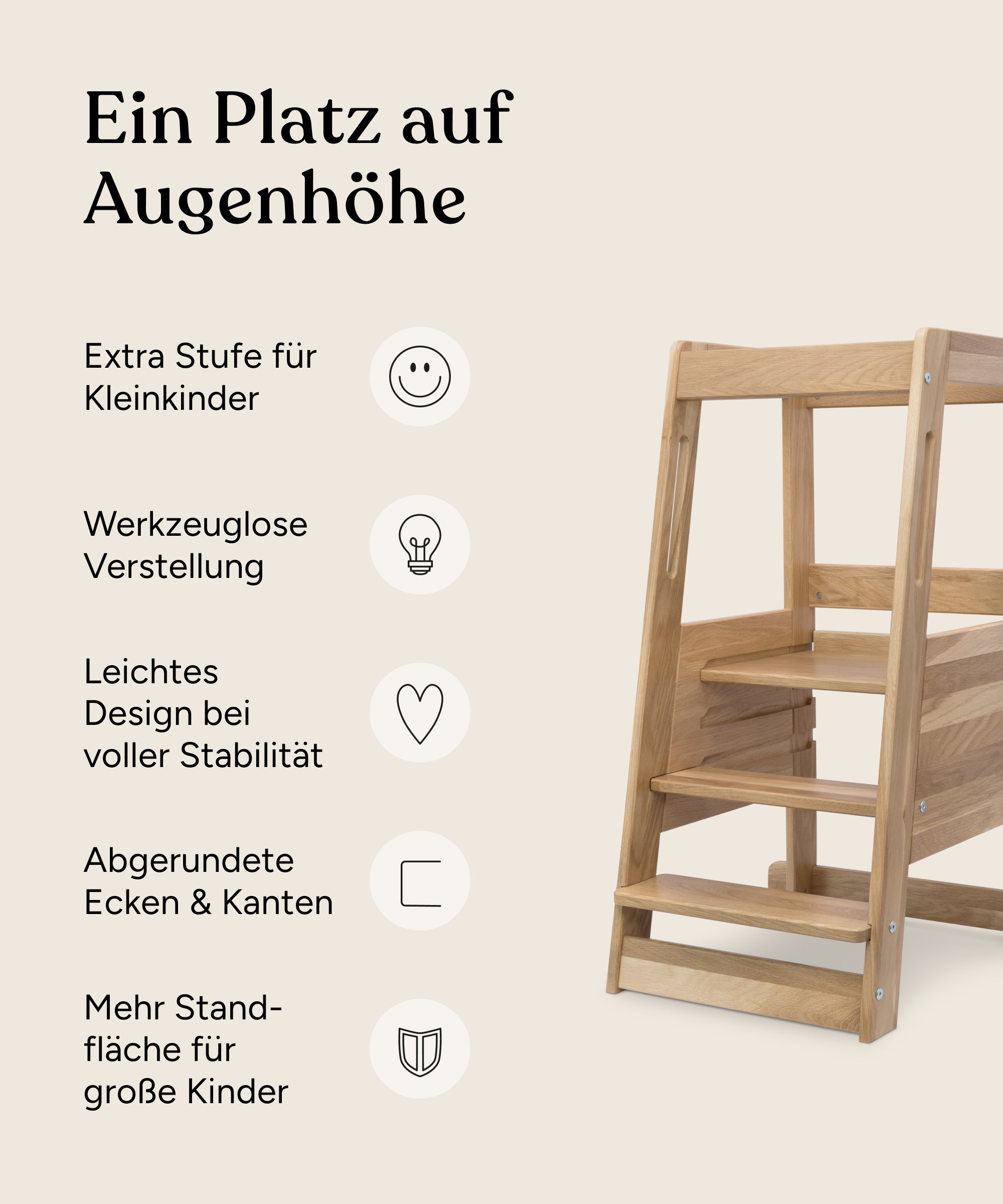 ehrenkind-lernturm-aus-eiche-mitwachsend-mit-kleinkindstufe-3fach-verstellbar image 3
