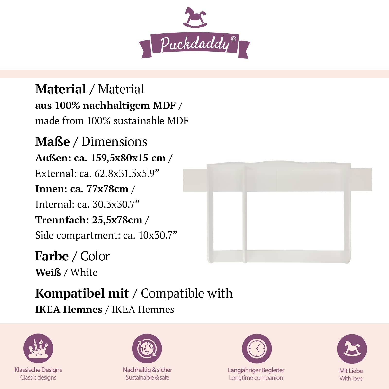 puckdaddy-noah-wickelaufsatz-f-r-ikea-hemnes-kommoden-160x80x15-cm-wei-mdf-holz- image 2