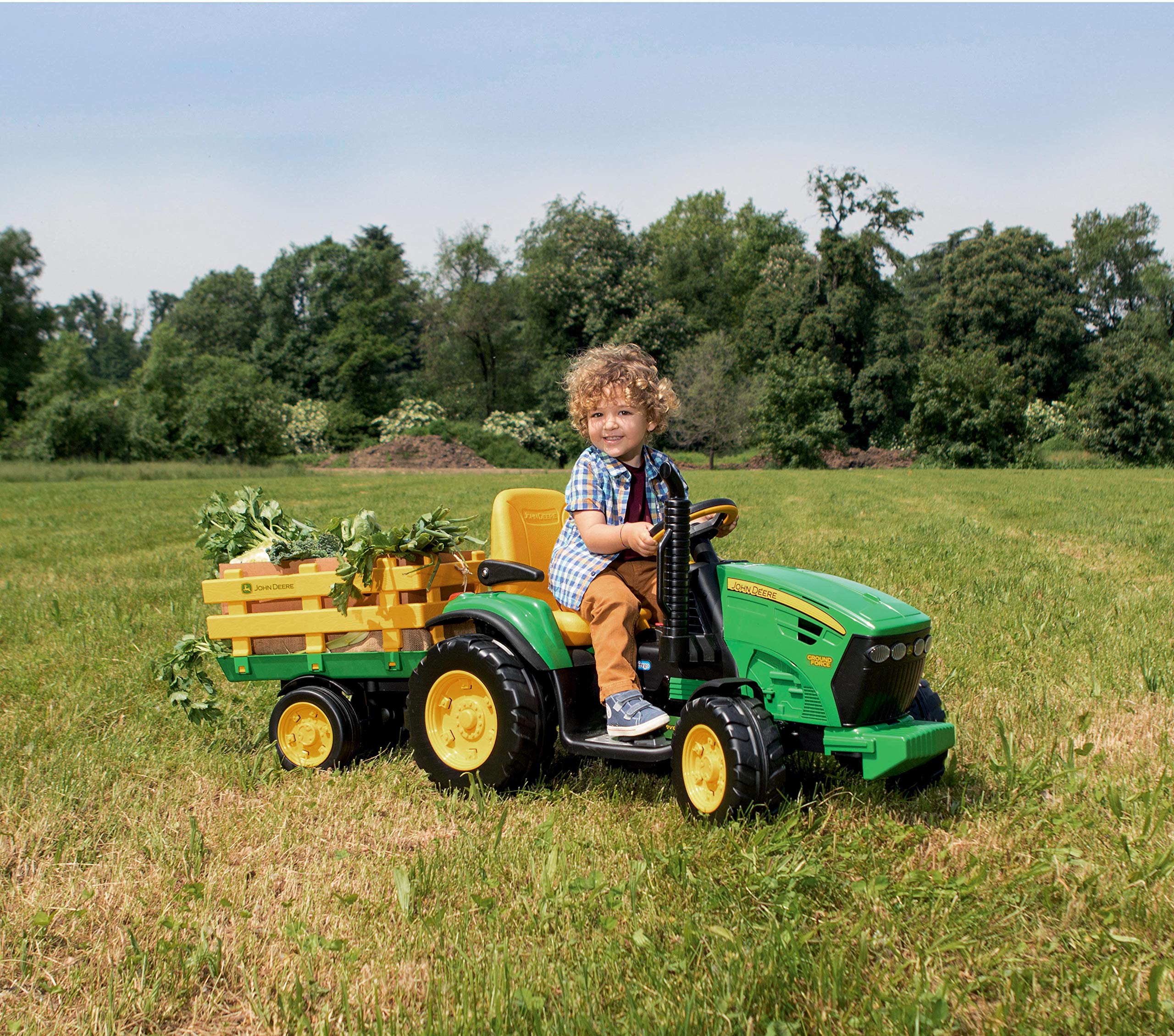 peg-perego-john-deere-ground-force-12v-elektro-traktor-mit-anh-nger-gr-n-gelb image 2