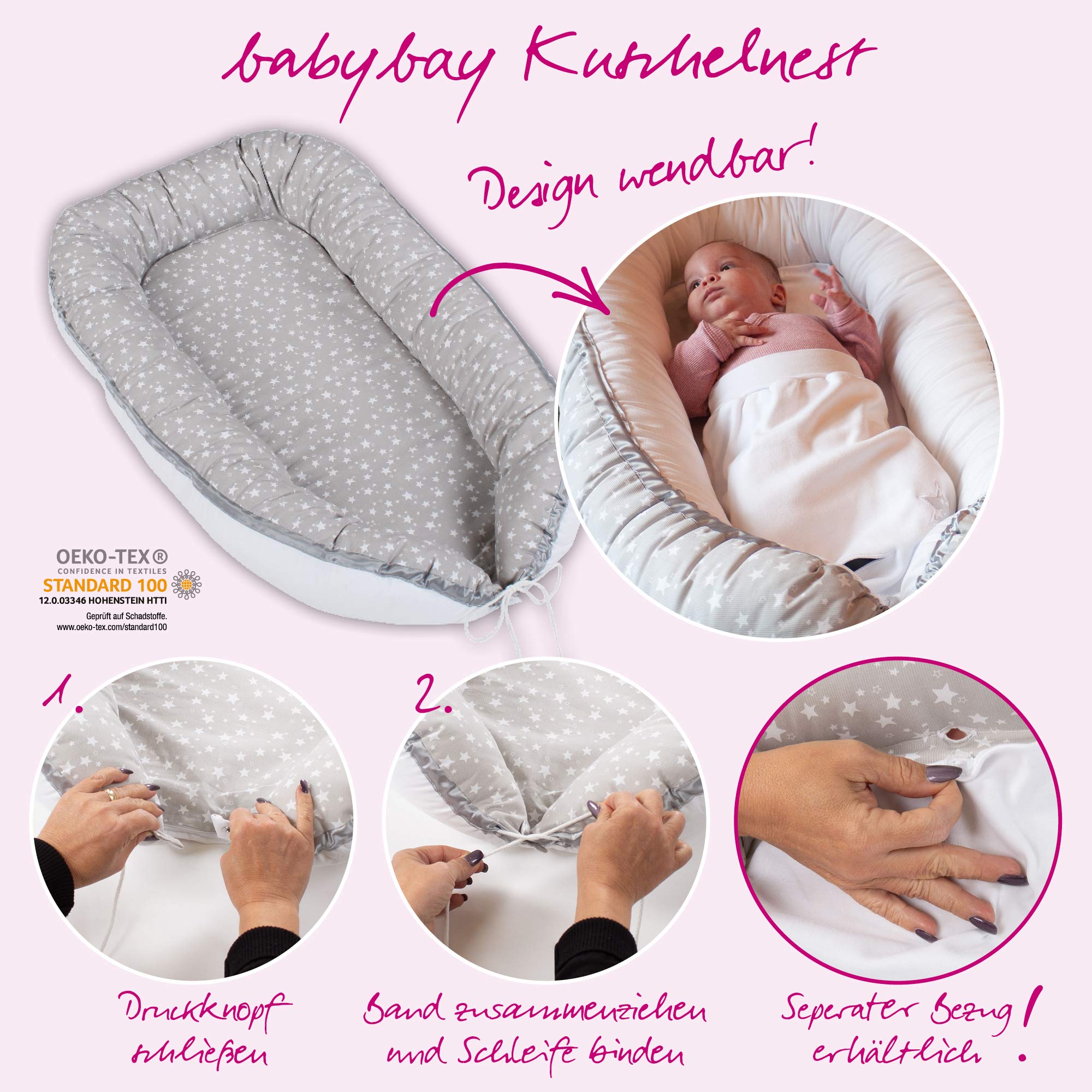 babybay-kuschelnest-perlgrau-sterne-wei-gr-e-einstellbar-f-r-babybay-kinderwagen image 3