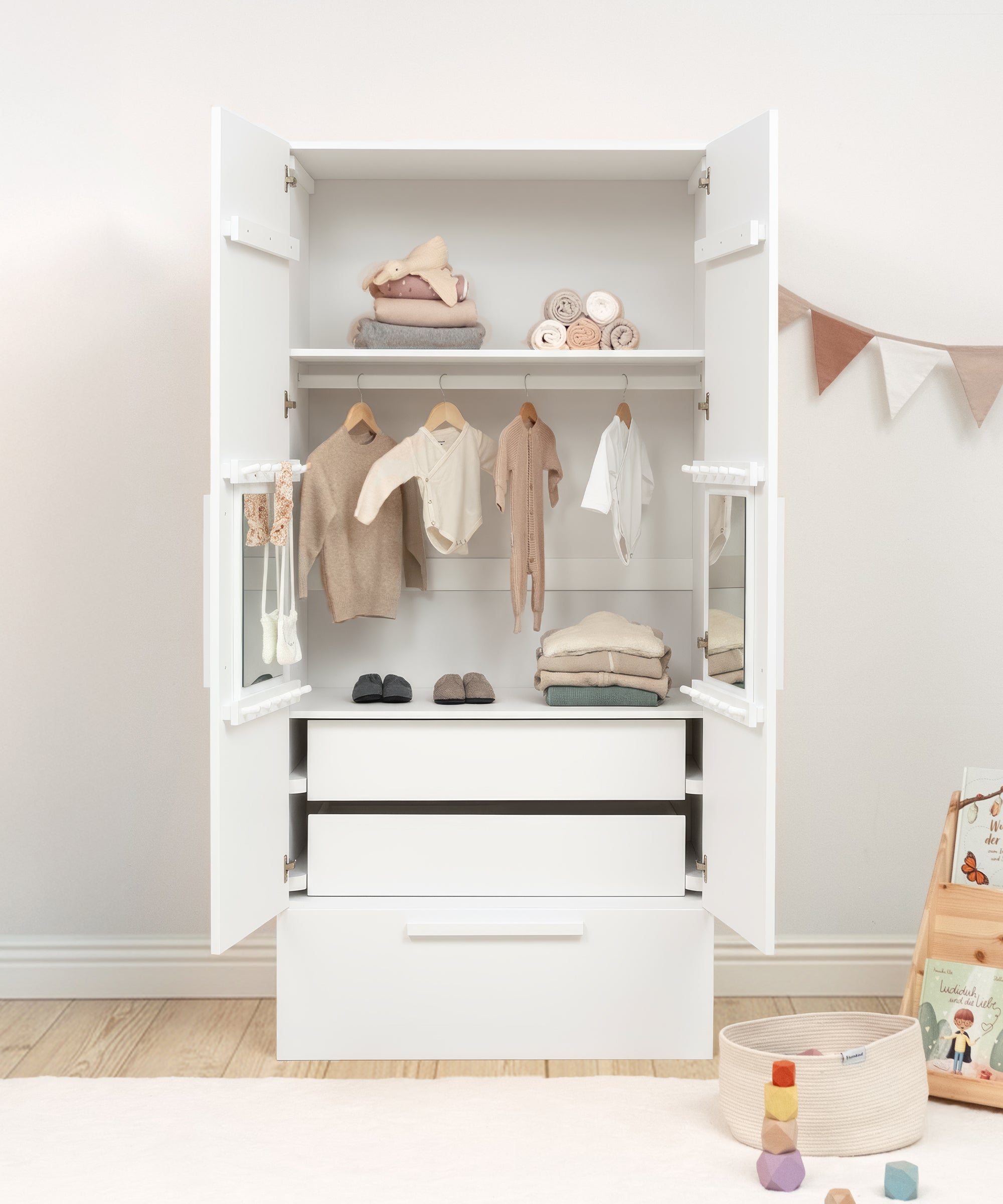 ehrenkind-kleiderschrank-linia-mit-rollschublade-kiefer-wei-100-cm image 3