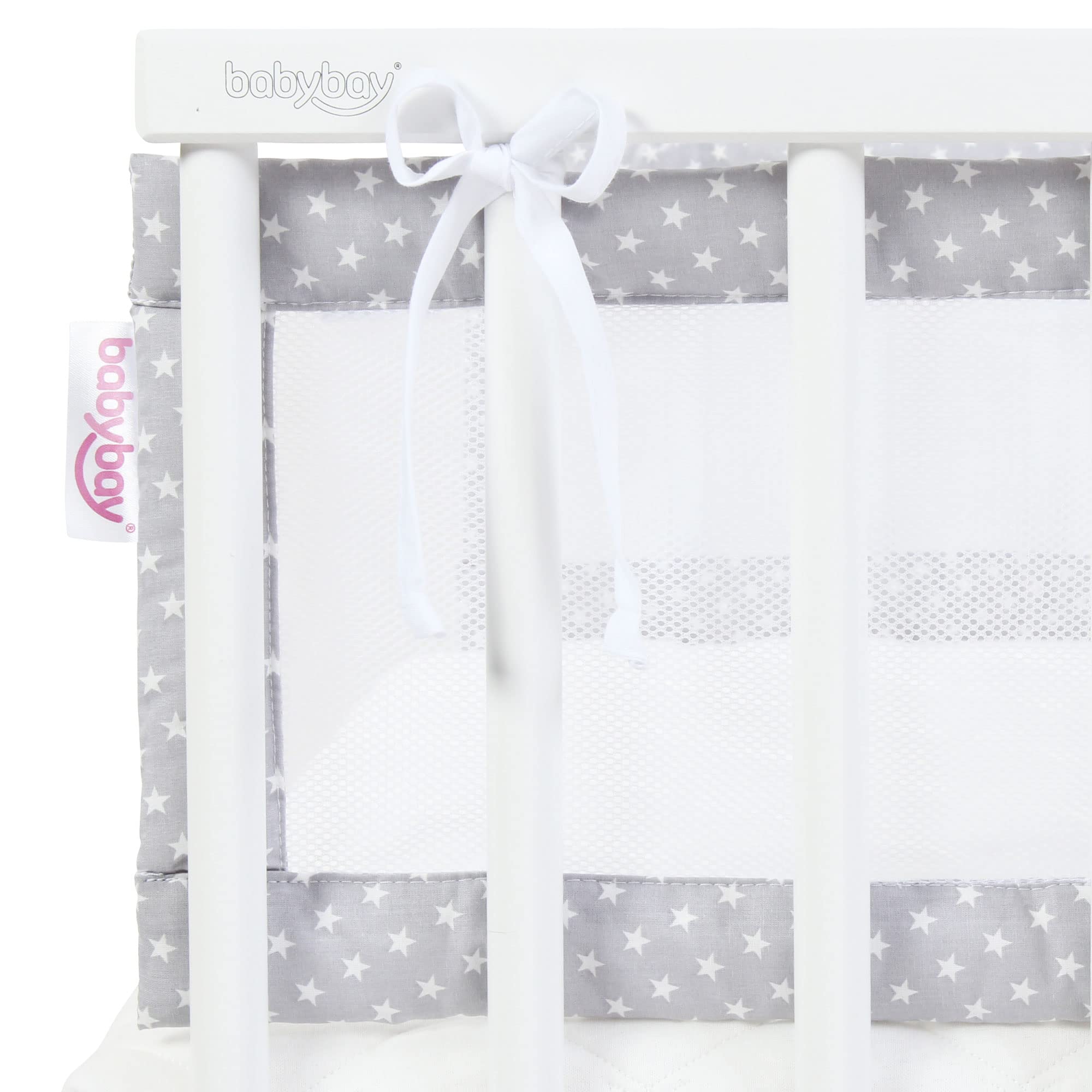 babybay-nestchen-mesh-f-r-modell-original-lichtgrau-sterne-wei image 3