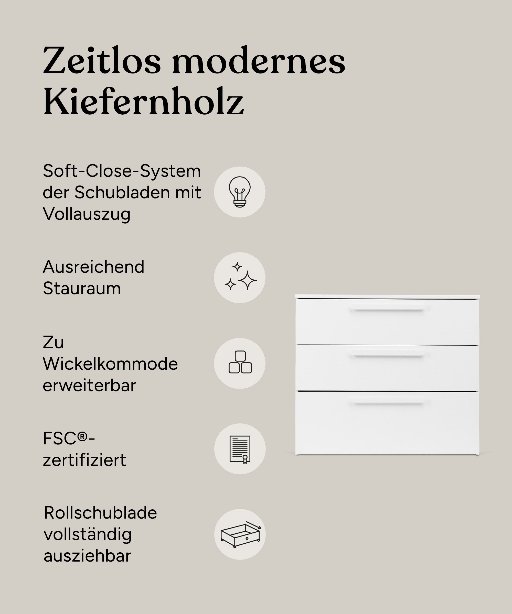 ehrenkind-kommode-linia-mit-rollschublade-kiefer-wei-lackiert-voll-ausziehbar image 3