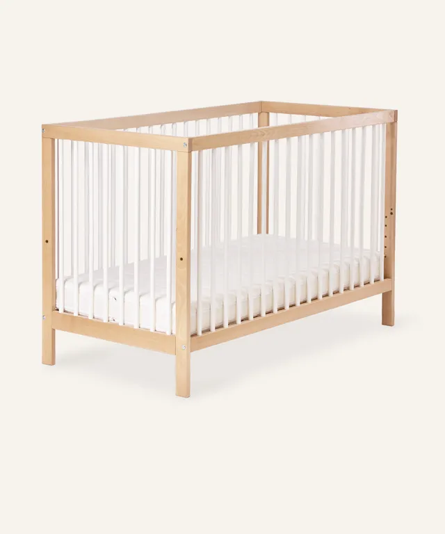 ehrenkind-babybett-pur-h-henverstellbares-gitterbett-aus-buchenholz-natur-wei image 1