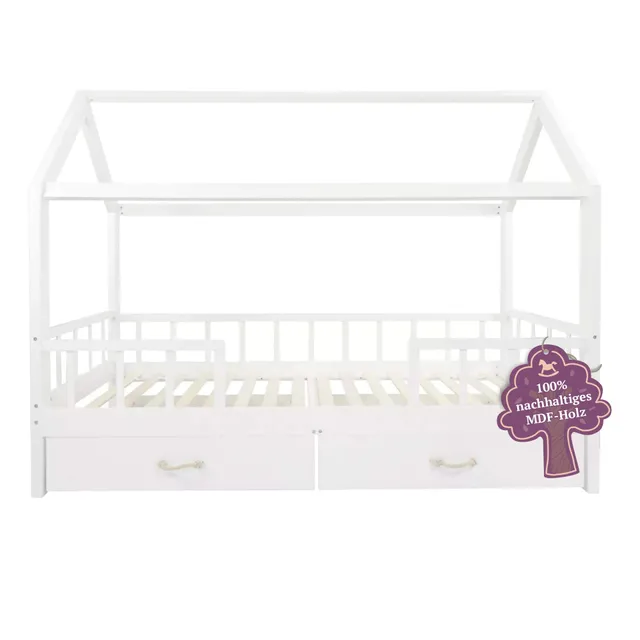 puckdaddy-hausbett-carlotta-200x90-cm-kiefernholz-wei-haus-design-abnehmbarer-ra image 1