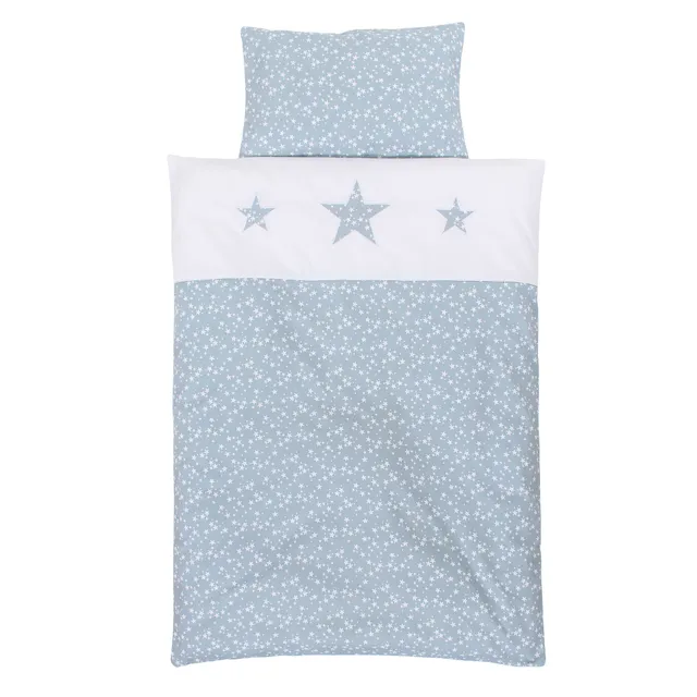 babybay-kinderbettw-sche-piqu-azurblau-sterne-2-teiliges-set-100x135-cm-40x60-cm image 1