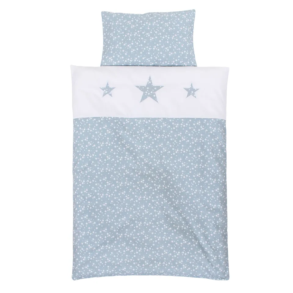 babybay-kinderbettw-sche-piqu-azurblau-sterne-2-teiliges-set-100x135-cm-40x60-cm image 1