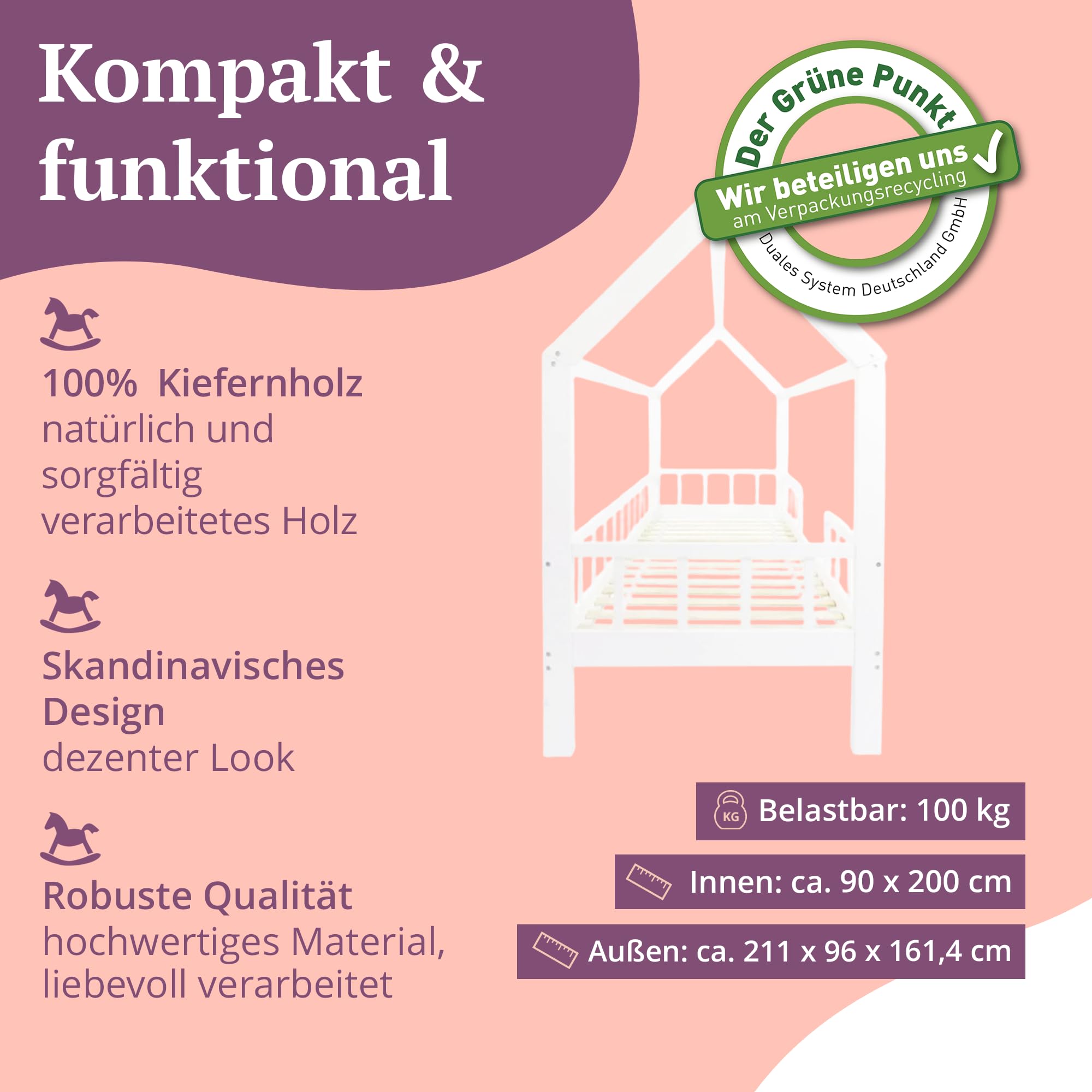 puckdaddy-hausbett-carlotta-200x90-cm-kiefernholz-wei-haus-design-abnehmbarer-ra image 3