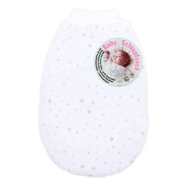 babybay-schlupfsack-organic-cotton-mit-gurtschlitz-wei-sternemix-sand-beere image 1