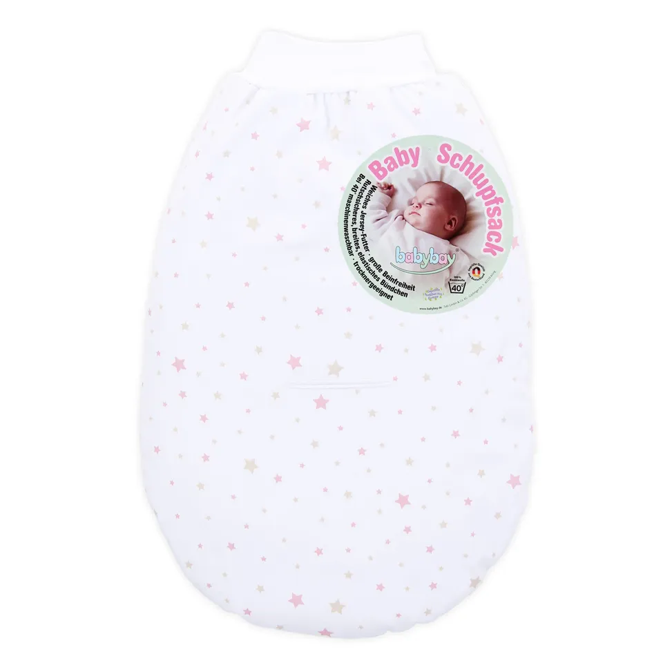 babybay-schlupfsack-organic-cotton-mit-gurtschlitz-wei-sternemix-sand-beere image 1