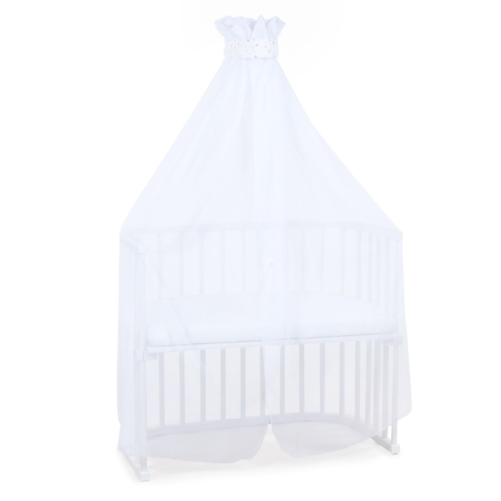 babybay-moskitoschutz-und-himmel-piqu-mit-band-wei-sternemix-sand-beere-passend- image 1
